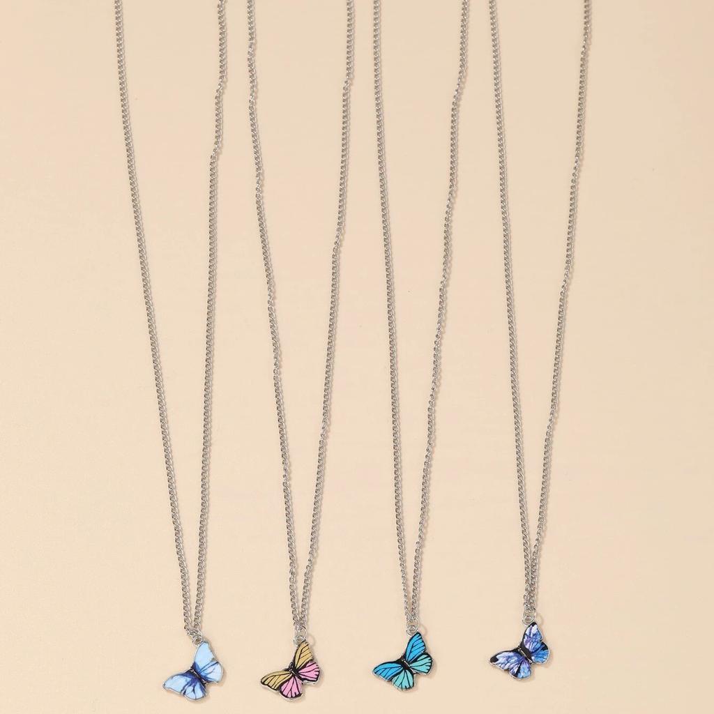Cold Wind Retro Purple and Blue Butterfly Necklace Collarbone Chain, Butterfly Necklace Four-piece Sweater Necklace