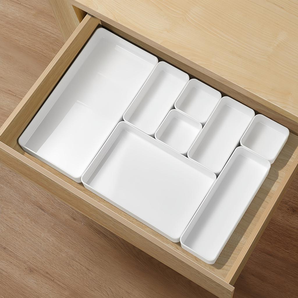 Drawer Organizer Trays Set Interlocking Desk Storage Bins Shallow Makeup Cosmetic Stationery Management Boxes for Closet Bathroom Table Organizer