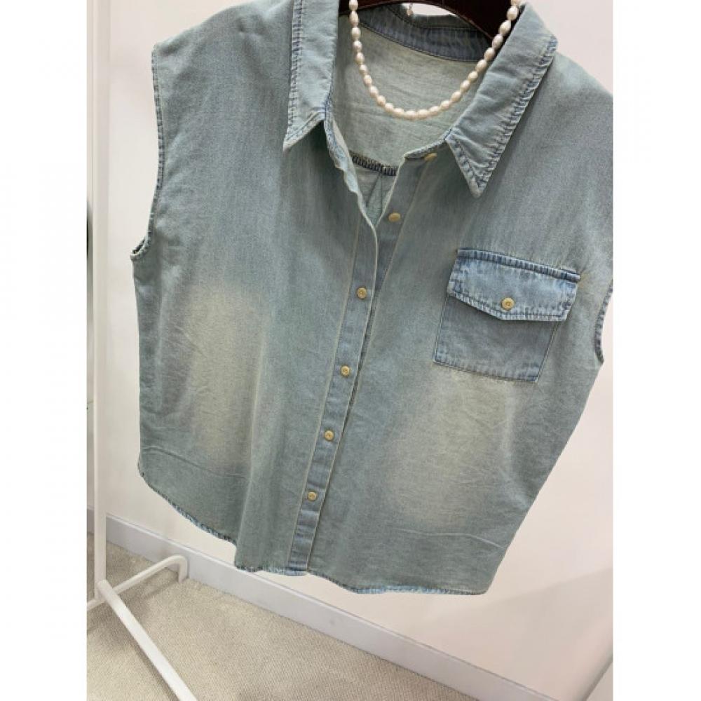 C S In The Room Women S waShed poCket SleeveleSS Denim Shirt 2Color C