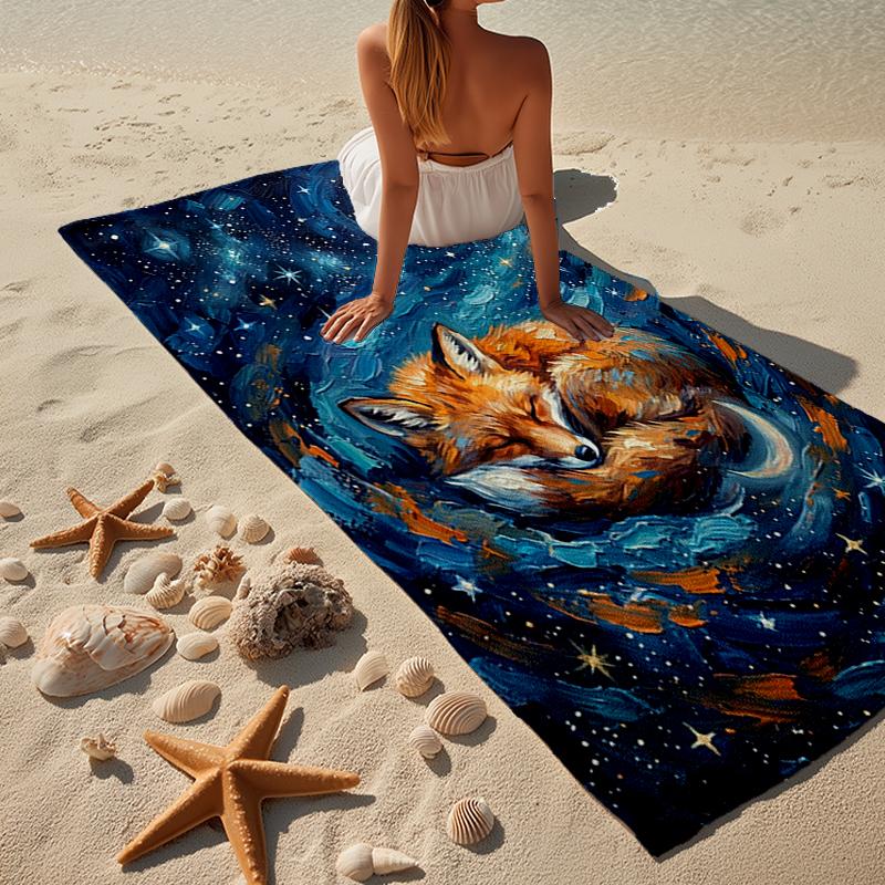 Fox Dreams In Space Beach Towel, Super Soft Microfiber, Gift for Her/Him, Birthday, for Pool, Beach, Travel, Home Decor Fan gifts
