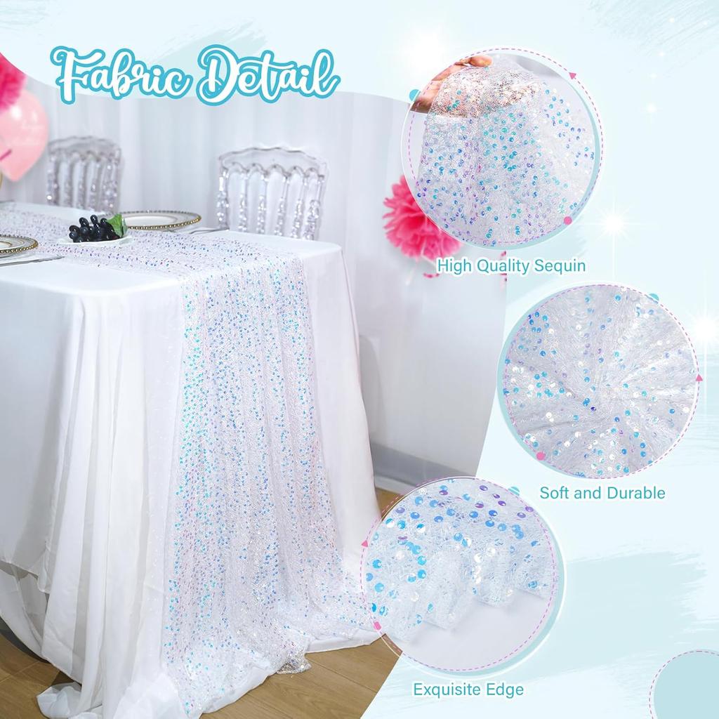 Glitter Iridiserende Paljett Bordløper, Myk Bryllups Spiseborddekorasjon For Brude-, Baby Shower, Jentes Bursdag, Bryllupsfest