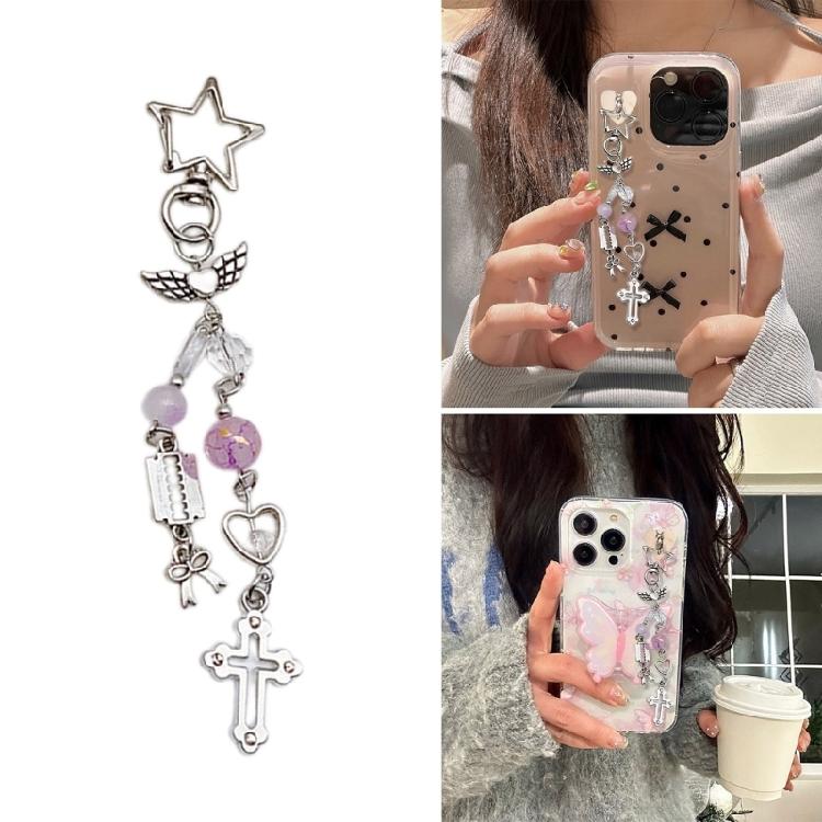 Sweet Cross Heart Bead Keychain Hanging Decorations Keyring Hanging Ornament