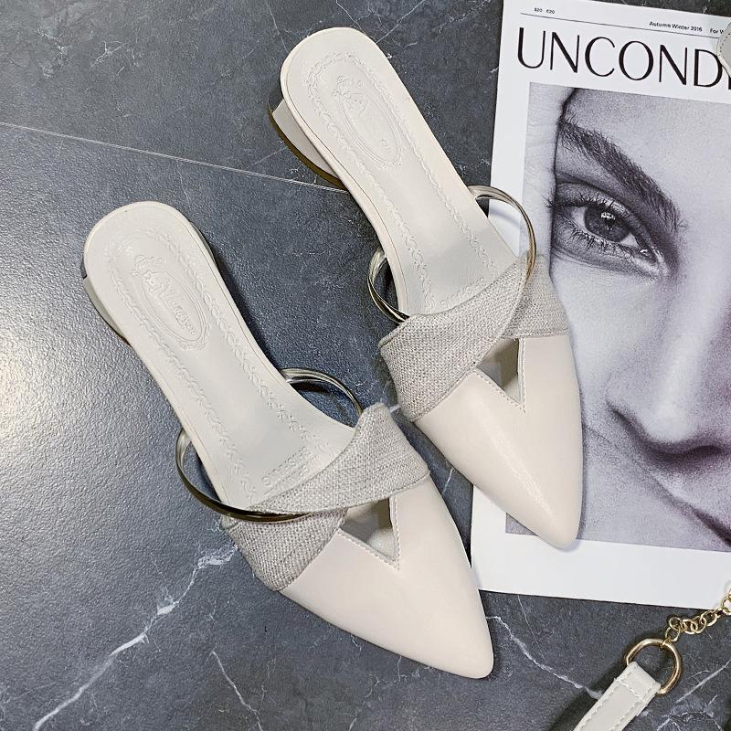 Pointed Toe Sandals Designer Luxury Women Summer Slippers Outer Wear Elegant Single Shoes Plus Size