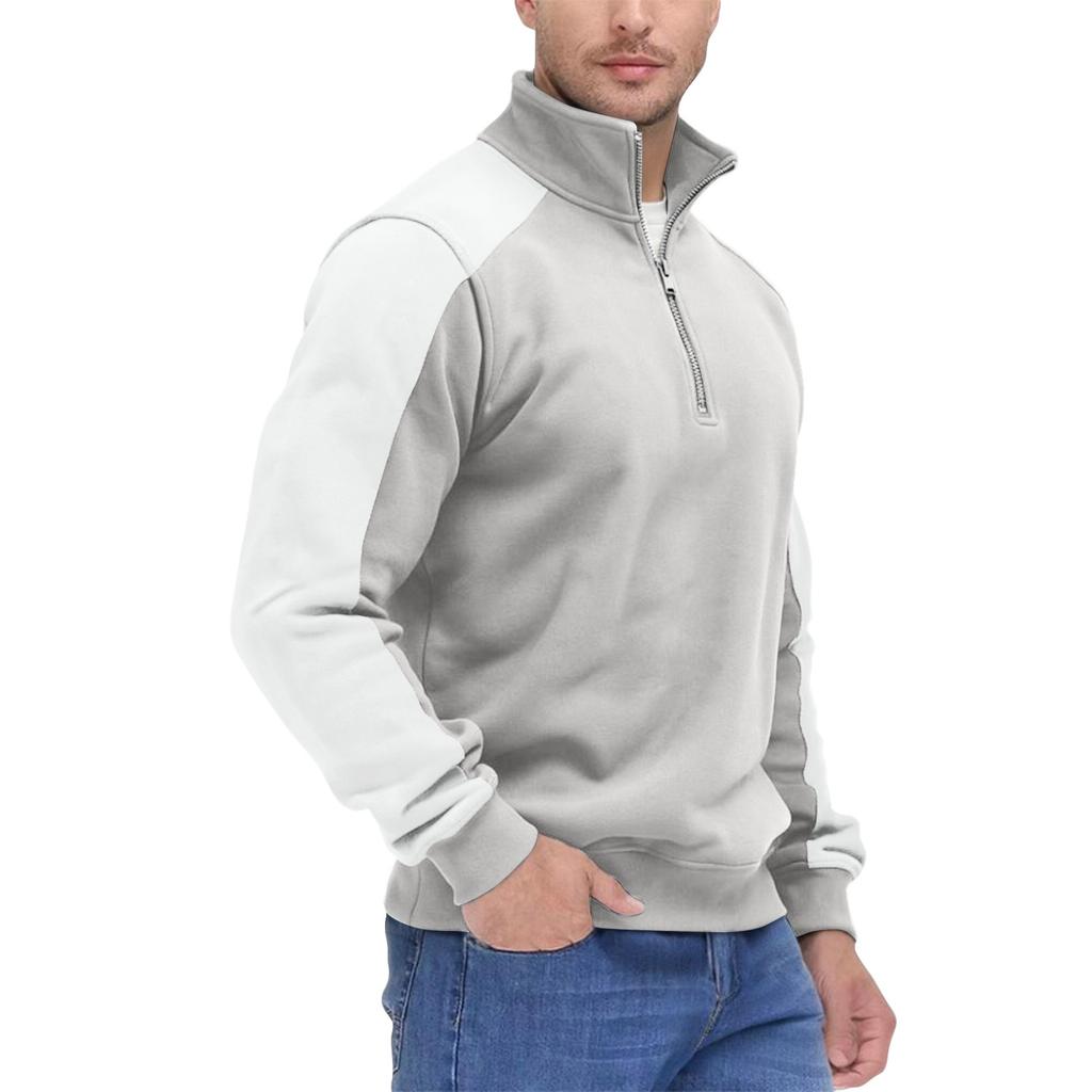 Men's Colorblock Half Zip Stand Collar Sweatshirt Men's Sports Large Size Casual Stand Collar Sweatshirt