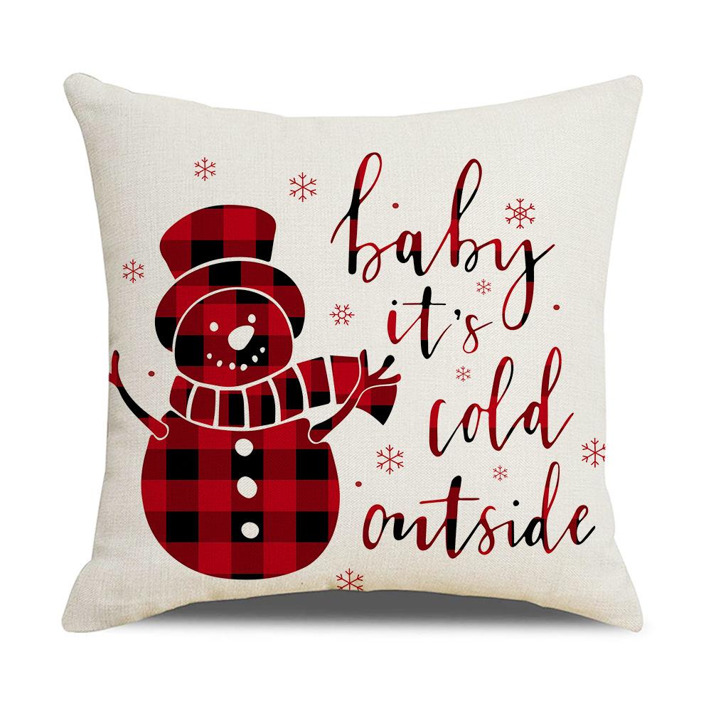 Red and Black Plaid Christmas Pillow Case Linen Print Home Lumbar Support Office Cushion