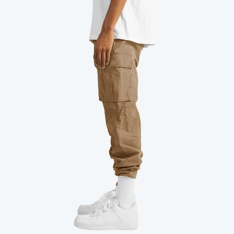 Pánské nadměrné kalhoty s více kapsami Volné rovné nohavice Streetové pracovní kalhoty Stahovací tepláky