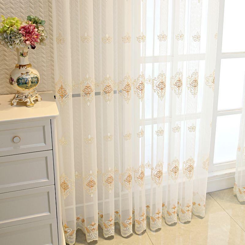 Luxe Gaasgordijn, Woonkamer, Slaapkamer, Europees-stijl Geborduurd Gaasgordijn, Driedimensionaal Vliegengaas, Balkonscherm en Verduistering