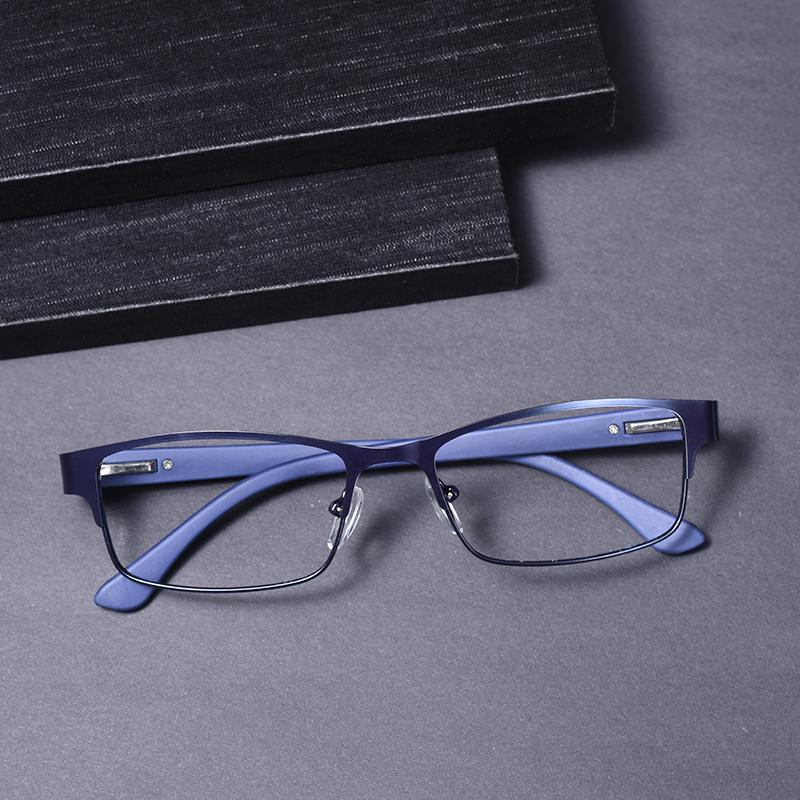

Blue Frame Alloy Anti Blue Light Reading Glasses Coated Lenses Business Eyeglasses With Spring Hinge TR90 Legs+125+175+225 +100 синий