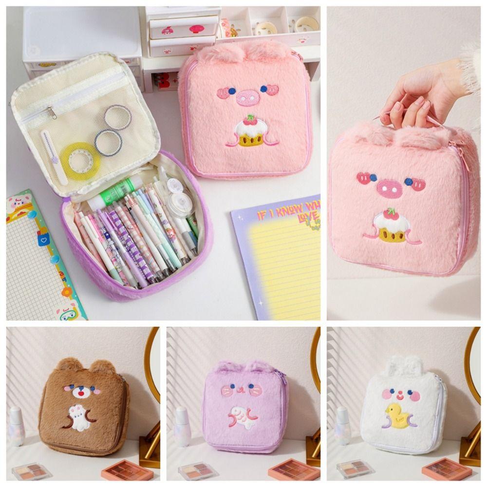 

Desktop Organizer Plush Pencil Bag Comestic Pouch Stationery Bag Kawaii Square Pencil Pouch Office