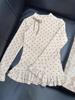 Women's Slimming Polka Dot Ruffle Long Sleeve Top with Bowknot - Autumn/Winter Layer