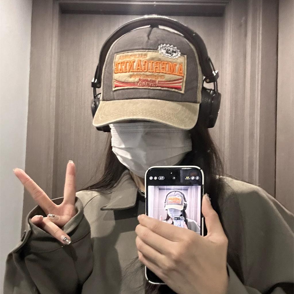 American Vintage Letter Embroidery Baseball Hats New Unisex Sunshade Color Block Versatile Personal Fashion Street Peaked Caps