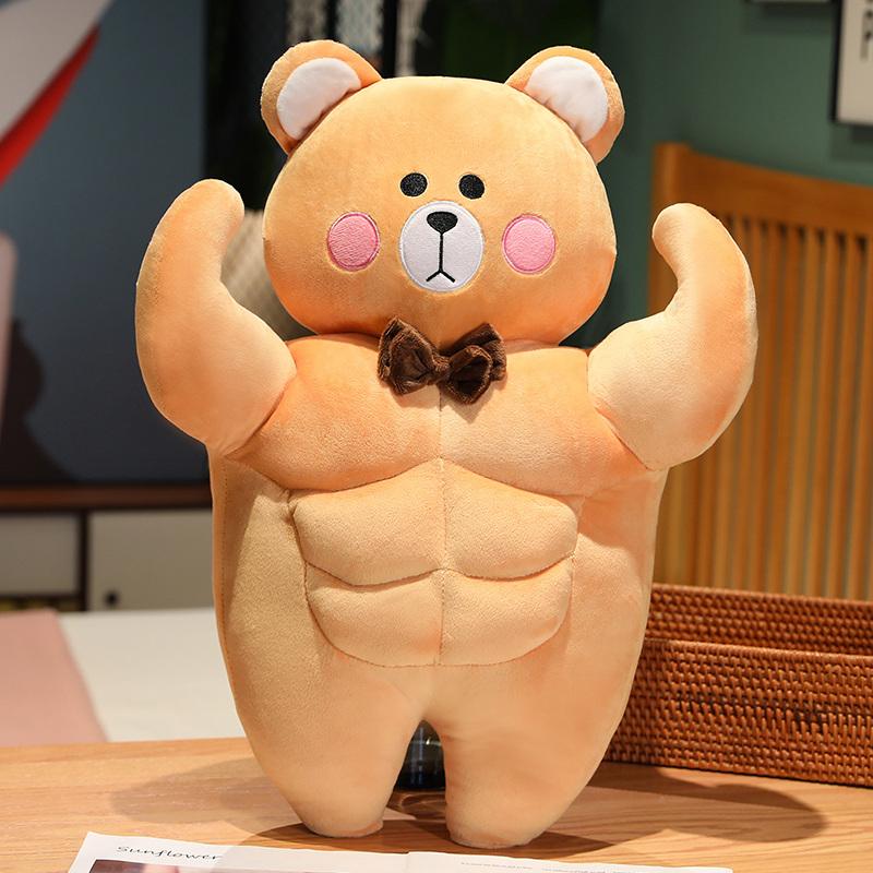 Funny Kawaii Muscle Bear Plush Toy Stuffed Animal Soft Strong Doll Cute Plushies Christmas Gift Present for Children