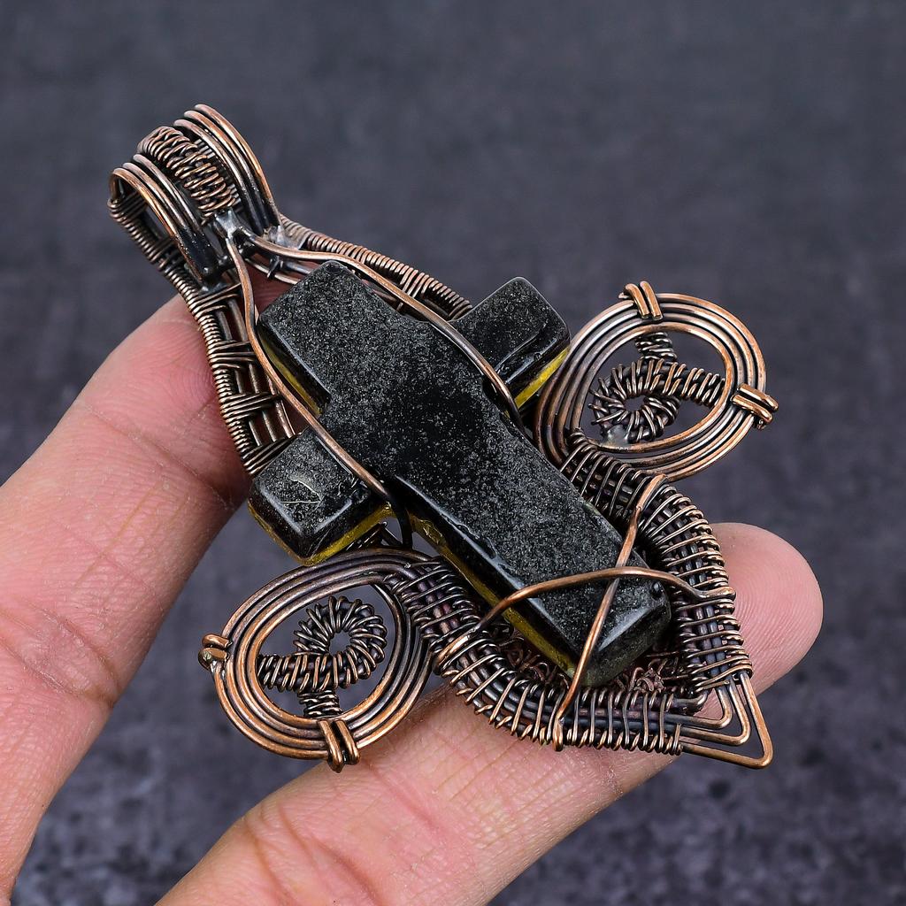 Natural Ammolite Gemstone Handmade Copper Wire Wrap Jewelry Pendant 3.35" B6J94