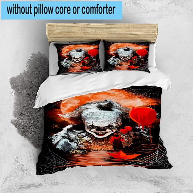 1PC Scary Clown Horror 3pcs Bedding,Including 1pc Duvet Cover And 2pcs Pillowcases Perfect for Christmas,Ideal for Bedroom, Dormitory