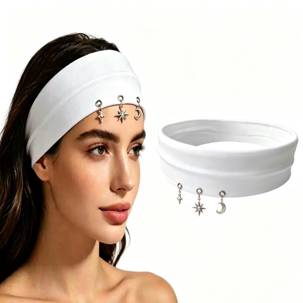 Large Button Hollowed Out Eyelets Elastic Headband Colorful Vintage Style Elastic Hairband Y2K Anti-Slip Retro Headband белый