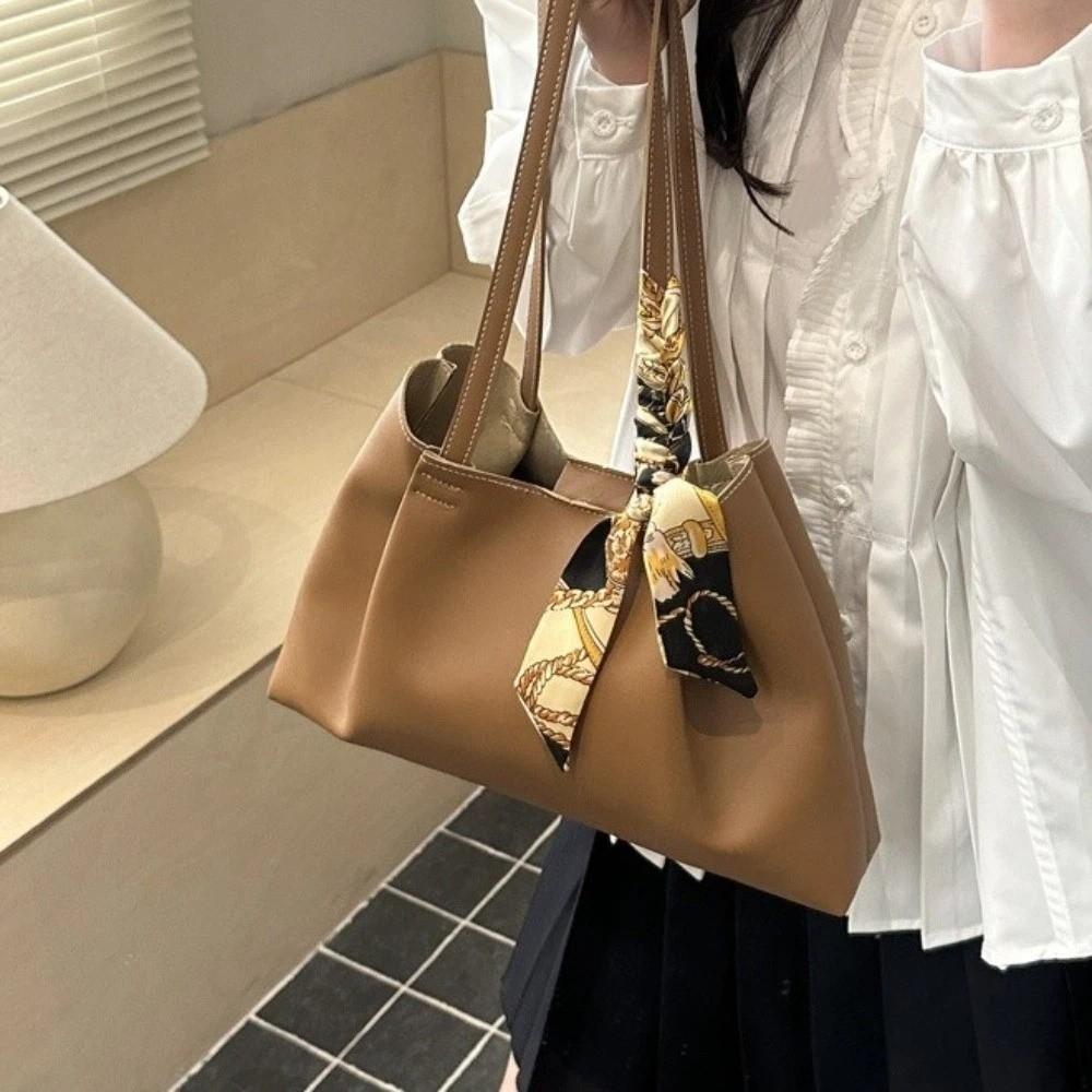 Soft Large Capacity Tote Bag Waterproof Underarm Bag Retro PU Shoulder Bag  Daily