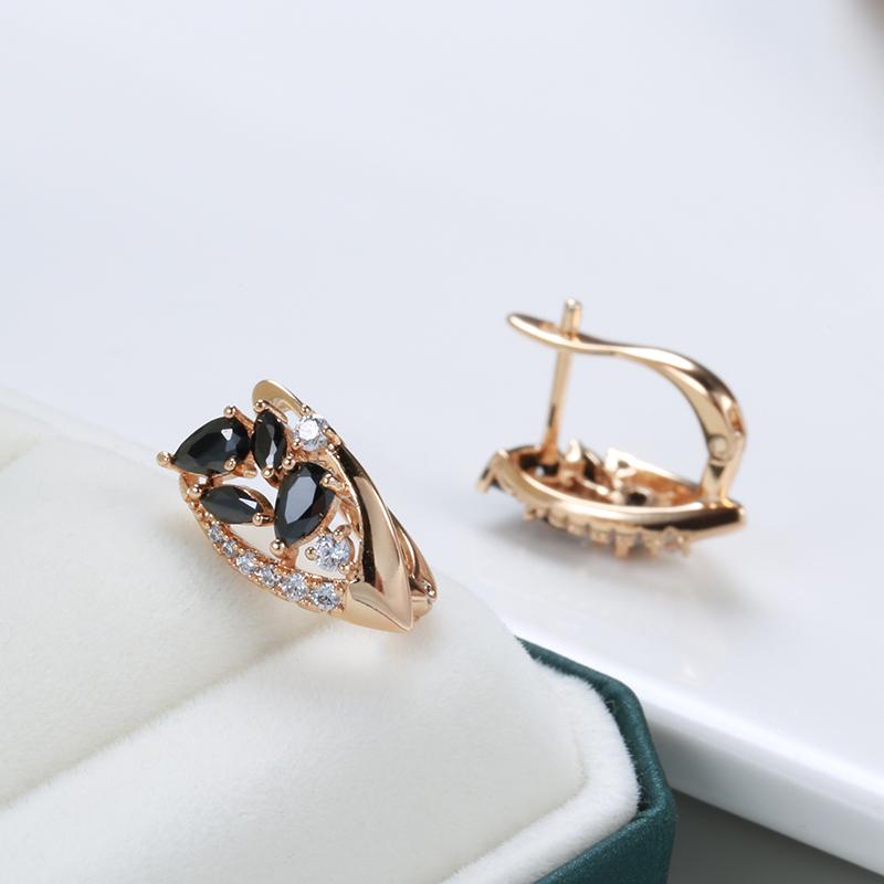Kinel Shiny Black Zircon Rose Gold Color Drop Earrings For Women Luxury Fine Jewelry