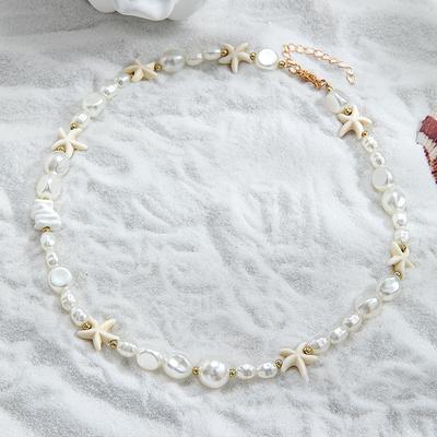 Vacation Beach Style Turquoise Starfish Necklace Irregular Imitation Pearl Short Women's Necklace