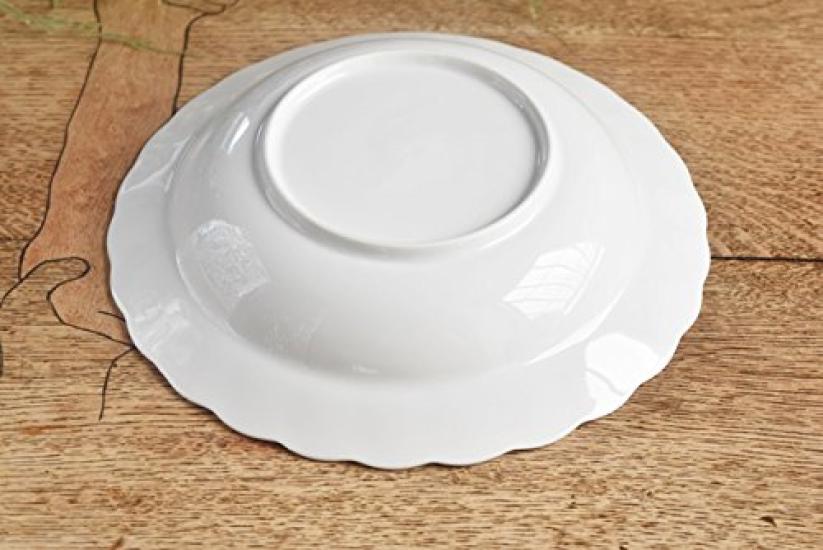 Set of 5 White Dinnerware Floral Reinforced Tiara Pure for and Curry Plates, Shape, Shatter-Resistant, Porcelain, White, Ruffled, 23cm, Pasta, Soup,