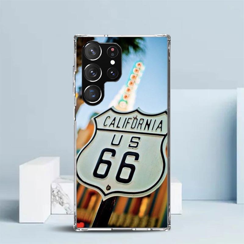 America Route 66 Soft Cover for Samsung Galaxy S25 Edge S26 S24 S23 Ultra Phone Case S22 S21 Plus S20 FE Print Pattern Shell Gal