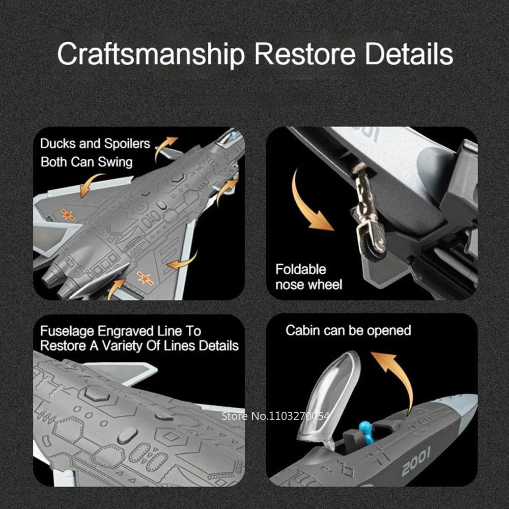 1:84 Scale J-20 Stealth Fighter Model Toy Sound Light One Click Ejection Missile Military Aircraft Models Kids Hobbies Gifts