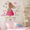 Watercolor Princess On Moon Wall Stickers for Girls Room Butterfly Flower Wall Decals Bedroom Decoration Baby Room Wall Stickers