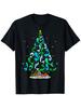 Mermaid Christmas Tree Print T-Shirt, 100% Crew Neck Casual Tee, All-Season Knit Fabric with Slight
