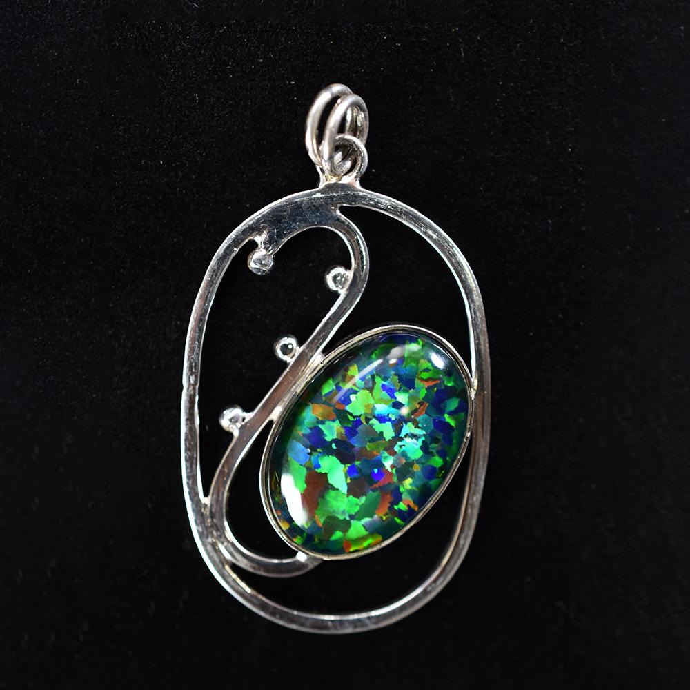 Natural Opal Pendant 39.87 ct Multi-Color Oval Cut 925 Sterling Silver October Birthday Birthstone