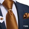 Fashion Men's Necktie Ring Set Light Brown Floral Silk Tie Handkerchief Cufflinks for Party Business