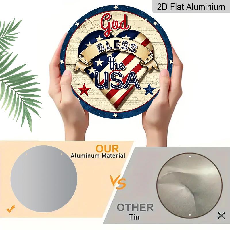 2D Flat, 1pc 30*30cm God Bless The USA Aluminum Decor, America 250th Anniversary Sign Door Hanger, Waterproof Aluminum Plaque, Ideal for Porch, Living