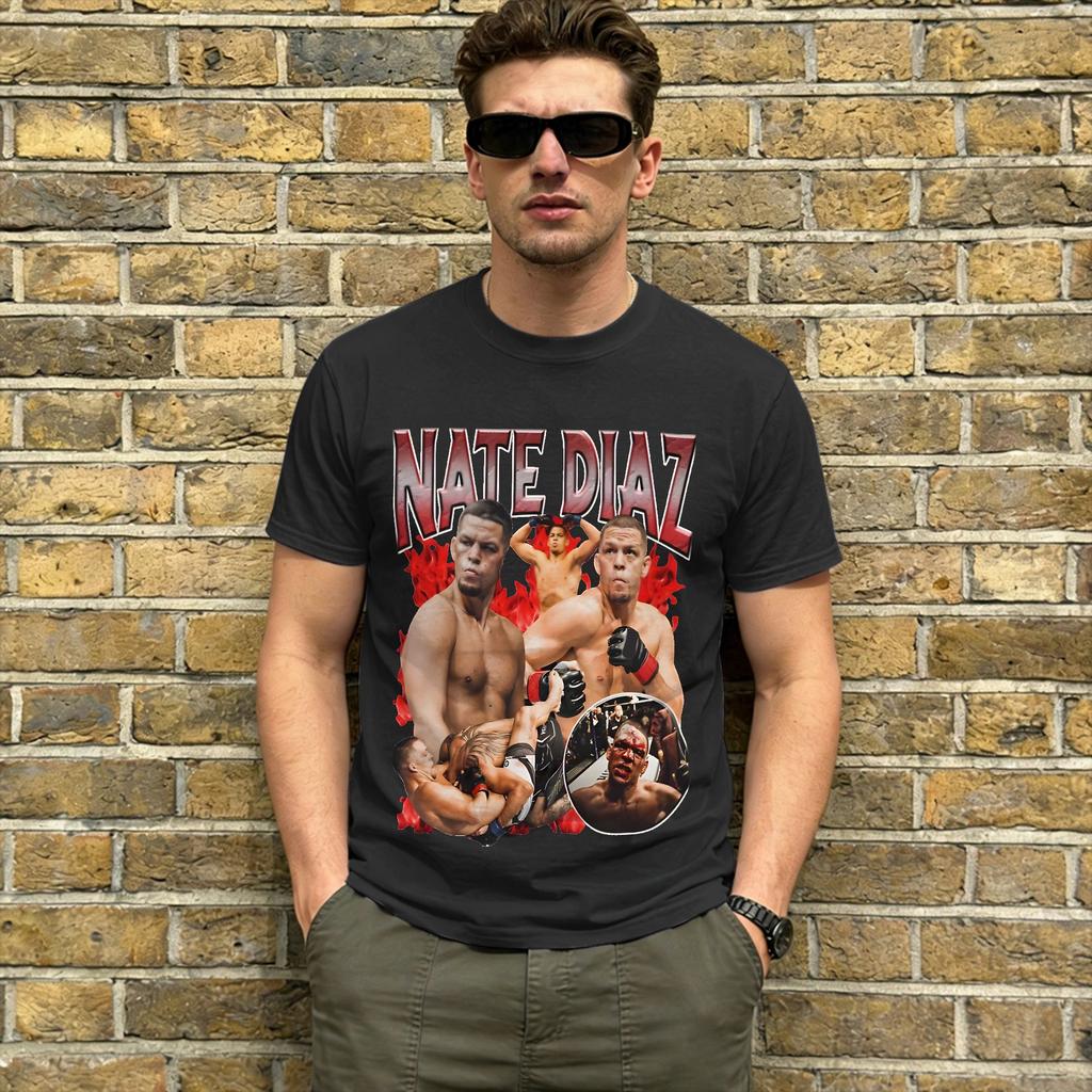 Nate Diaz 2026 Unisex T-Shirt Lustiges T-Shirt Kurzarm Rundhals T-Shirts Reine Baumwolle Übergröße Kleidung
