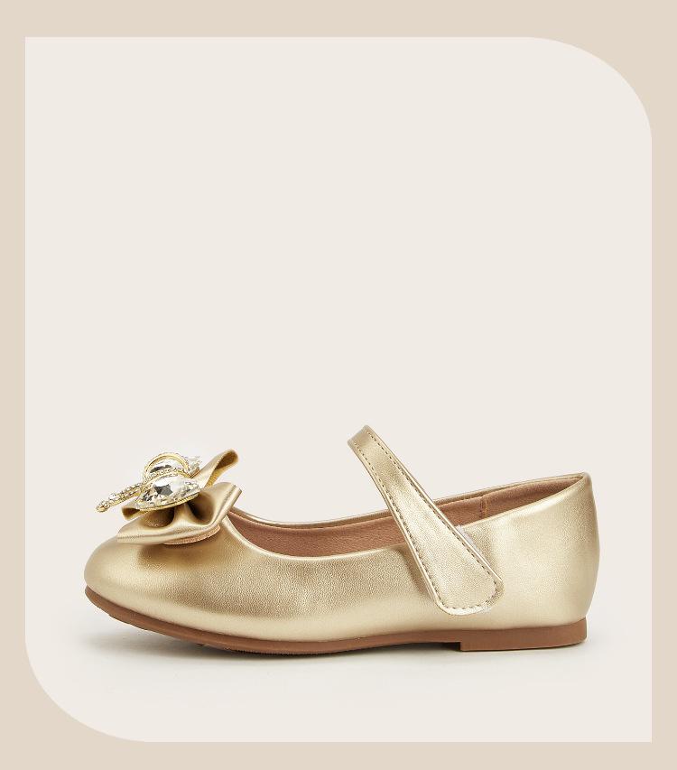 Lente 2026 Prinsessenschoenen voor Meisjes - Ronde Neus met Kristallen Gesp en Strikdetail in Leer.