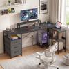 L-Shaped Desk, Reversible Corner Desk with Drawers and Shelves, 170 cm, Black