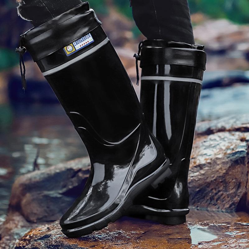 Reflective Water Boots Long Tube Men's Bundle Rain Shoes Non-slip Thickened Labor Protection Water Shoes Velvet Rubber Shoes High Rain Boots Fashion