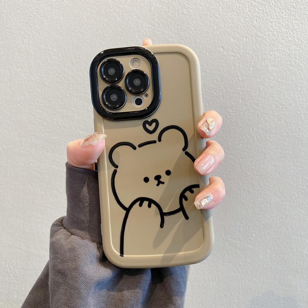 Puff Shell Suitable for Apple 16PRO Cute Emoticon Package Bear Mobile Phone Case IPhone 12 Full Package Anti-fall Soft Case