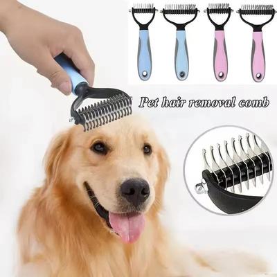 Professional Pet Deshedding Brush Double Sided Undercoat Rake for Dogs Cats Grooming Tool