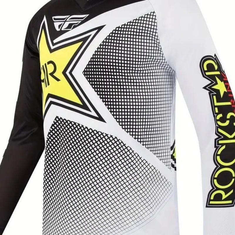 Mens Black Yellow White Colorblock V-Neck Long Sleeve T-Shirt With Star Print Outdoor Activities Running Gym Cycling