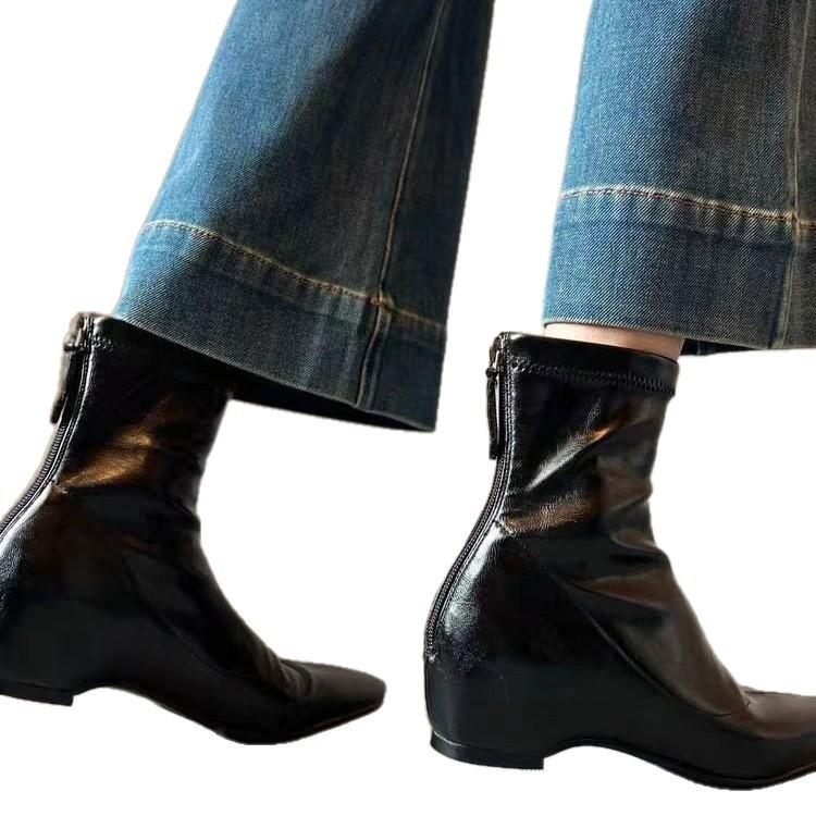 Pointed short boots elastic thin boots women's autumn and winter new thick heel low heel fashion boots knight boots women