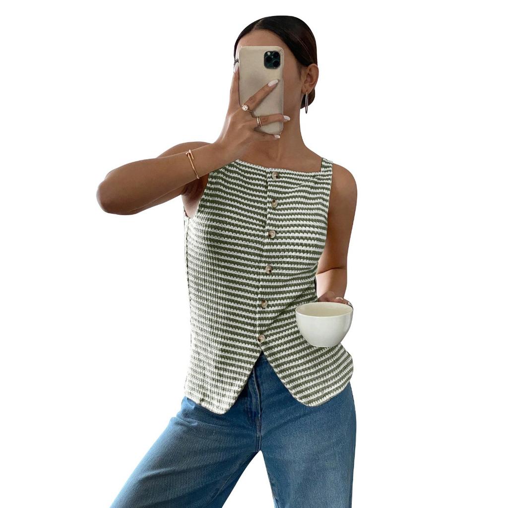 Summer New Women's Casual Button Sleeveless Camisole Tank Top, Leisure