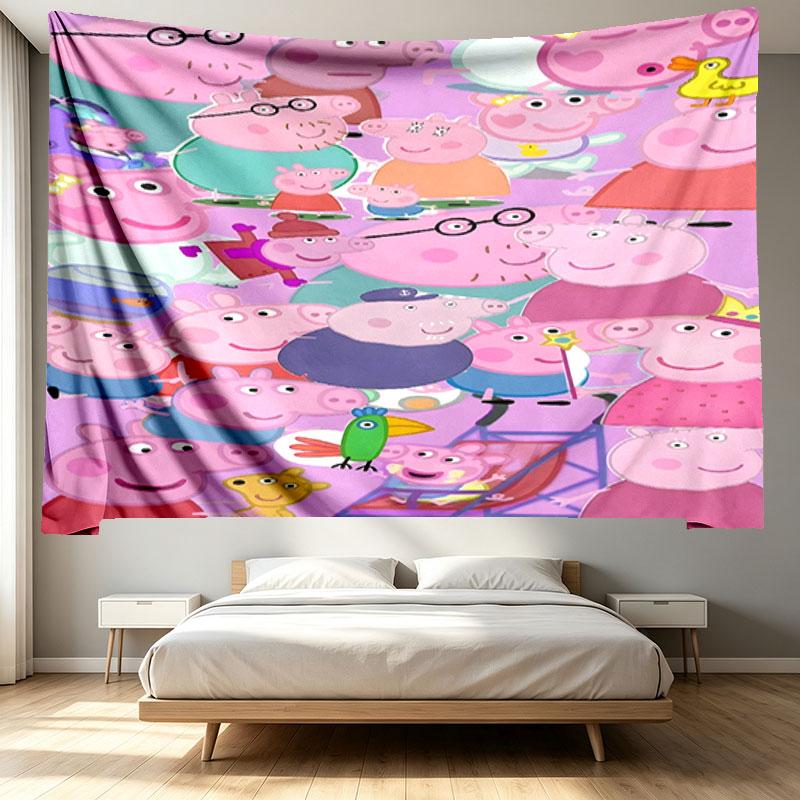 Peppa Pig Print Tapestry - Portable Wall Decor Cloth, for Home, Dorm, Travel, Bedroom, Living Room - Ideal Birthday Housewarming Gift