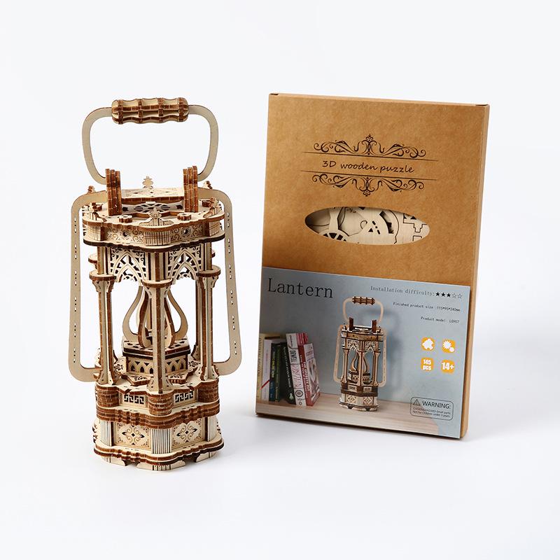 3D Wooden Puzzle Retro Lantern - DIY Educational Assembly Toy