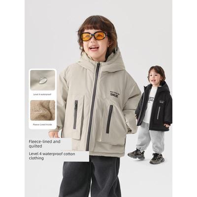 Jungen Baumwolljacke im Bergsteiger-Stil, wasserdicht, mit Kapuze und Fleece-Futter für Kinder und Kleinkinder, Winter warme Oberbekleidung