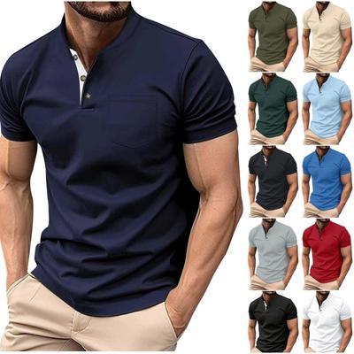 Herren Farbige Slim Fit Basic Kurzarm Hemd Tasche Lässiges T-Shirt Top
