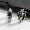 Men Vintage Huggie Hoop Earrings,Engraved Arabesque Pattern Black CZ Earring, Oxidized Punk Gothic Jewelry Gift for Boyfriend