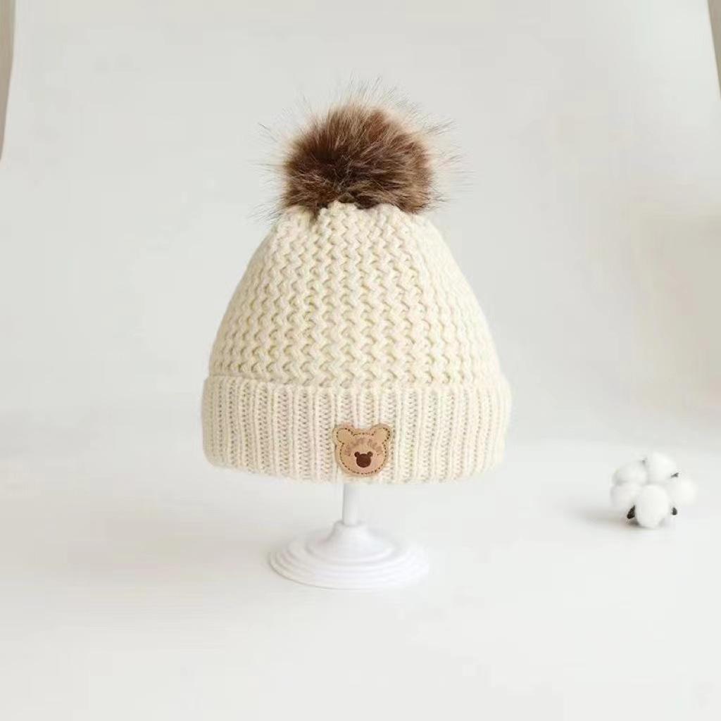 Autumn and Winter Children's Hats, Scarves and Gloves Three-piece Set, Winter Thermal Plush Men's and Women's Children's Bear Wool Hats