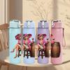 1PC Cowgirl Barrel Vintage Print 750ml Color Plastic Sports Water Bottle Leakproof Flip Straw Lid Suitable for Sports Office Home Use