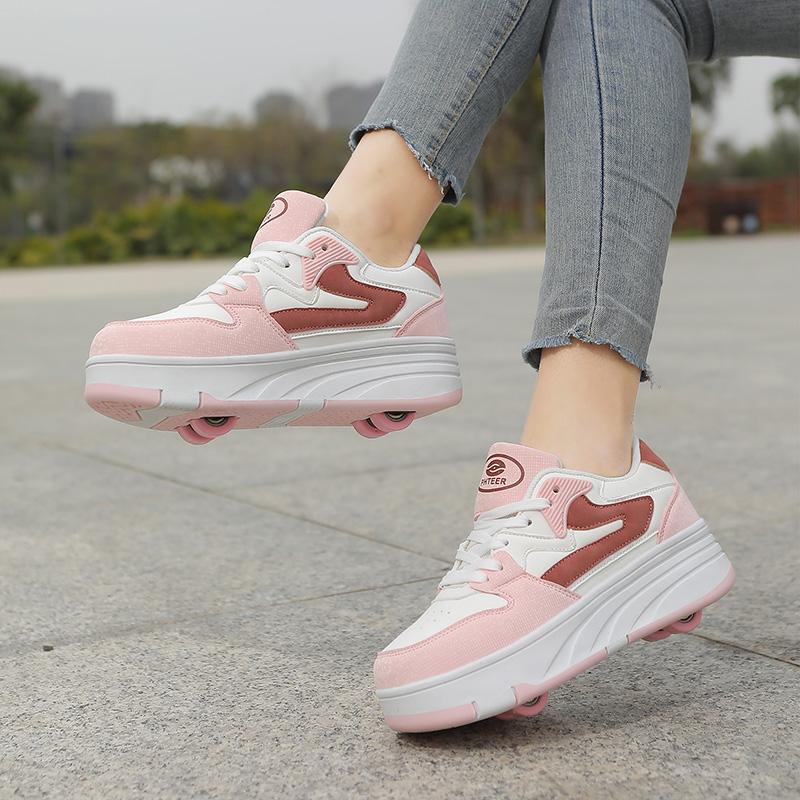 31-42 Chaussures de sport plates détachables à quatre roues pour enfants / femmes Patinage à roulettes d'extérieur Sports Filles Sports Patins à roulettes Chaussures