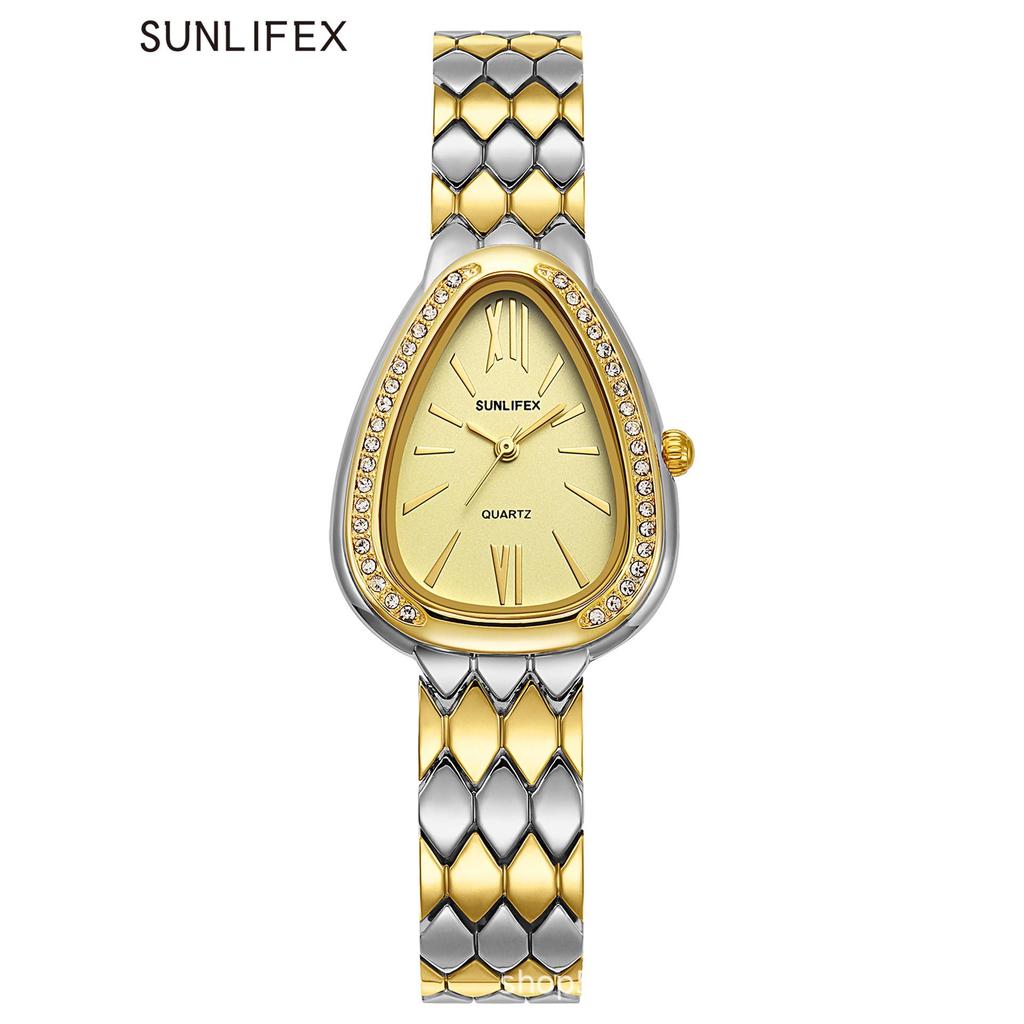 SUNLIFEX Women's Gilded Snake Head Quartz Watch with Diamond Accents and Roman Style
