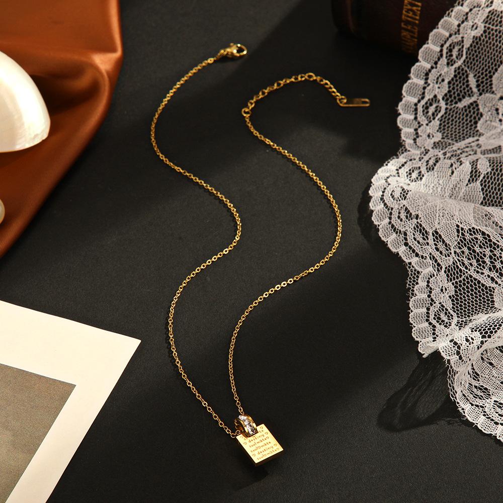 European and American Fashion English Square Necklace Women's Ins Niche Design Sense Versatile Diamond Pendant Necklace