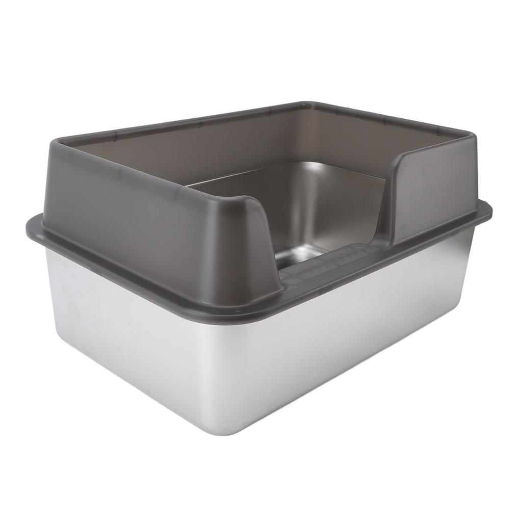 Stainless Steel Litter Pan Splash Proof Large Open Top High Side Litter Pan with Scoop Large Black